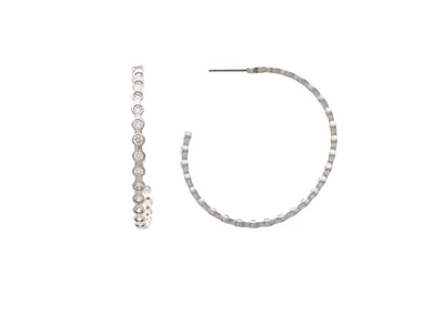White Rhodium Bezel 1.5" Hoop Earrings