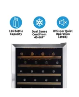 Newair 27" Built-in 116 Bottle Dual Zone Compressor Wine Fridge in Stainless Steel, Quiet Operation with Smooth Rolling Shelves