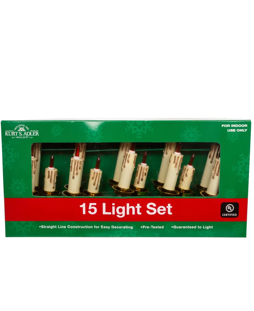 Kurt Adler 15-Light Triple Candle Extended Light Set with Candle Shaft, Dripping Wax and Amber Bulbs