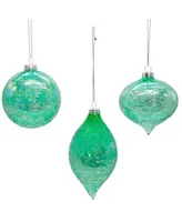 Kurt Adler 80mm Glass Iridescent Onion, Ball and Finial 3 Piece Ornament Set