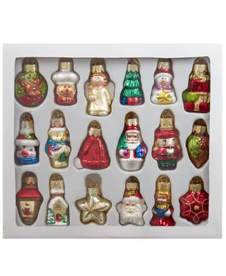 Kurt Adler 2-2.5" Mini Christmas Shape Glass Ornaments, 18 Piece Set