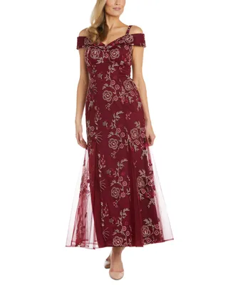 R & M Women's Embroidered Cold-Shoulder Gown