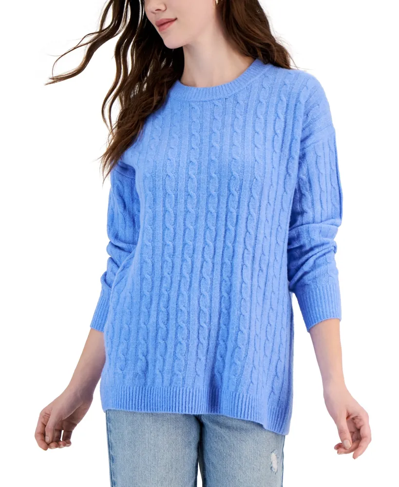 Hippie Rose Juniors' Cable-Knit Crewneck Tunic Sweater