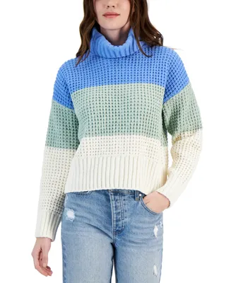 Hippie Rose Juniors' Chenille Colorblocked Turtleneck Sweater