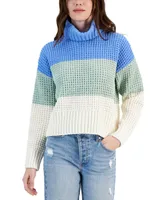 Hippie Rose Juniors' Chenille Colorblocked Turtleneck Sweater