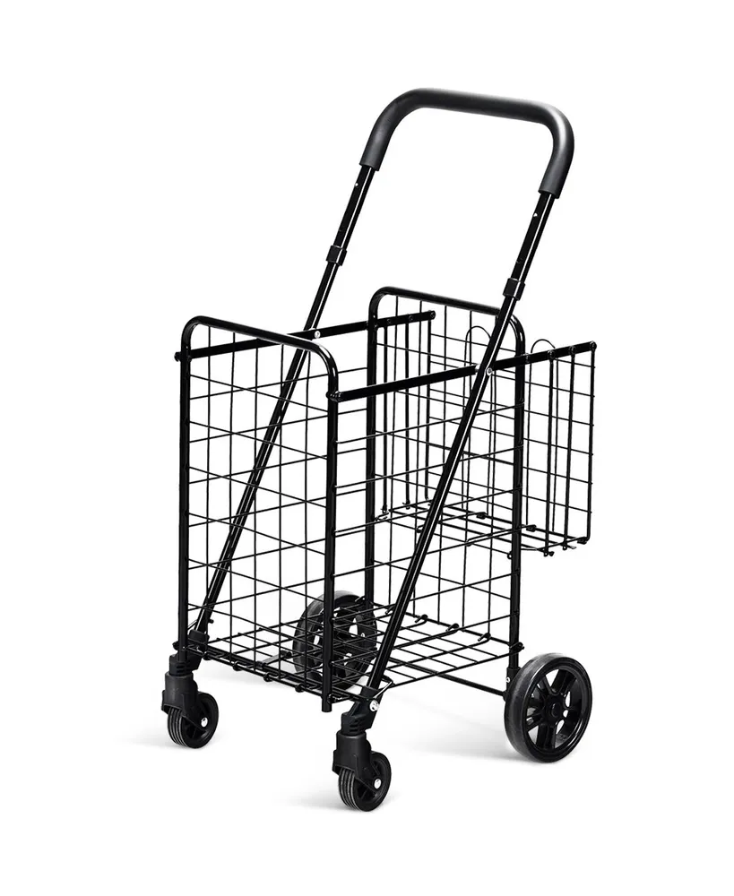 Folding Shopping Cart Basket Rolling Trolley with Adjustable Handle