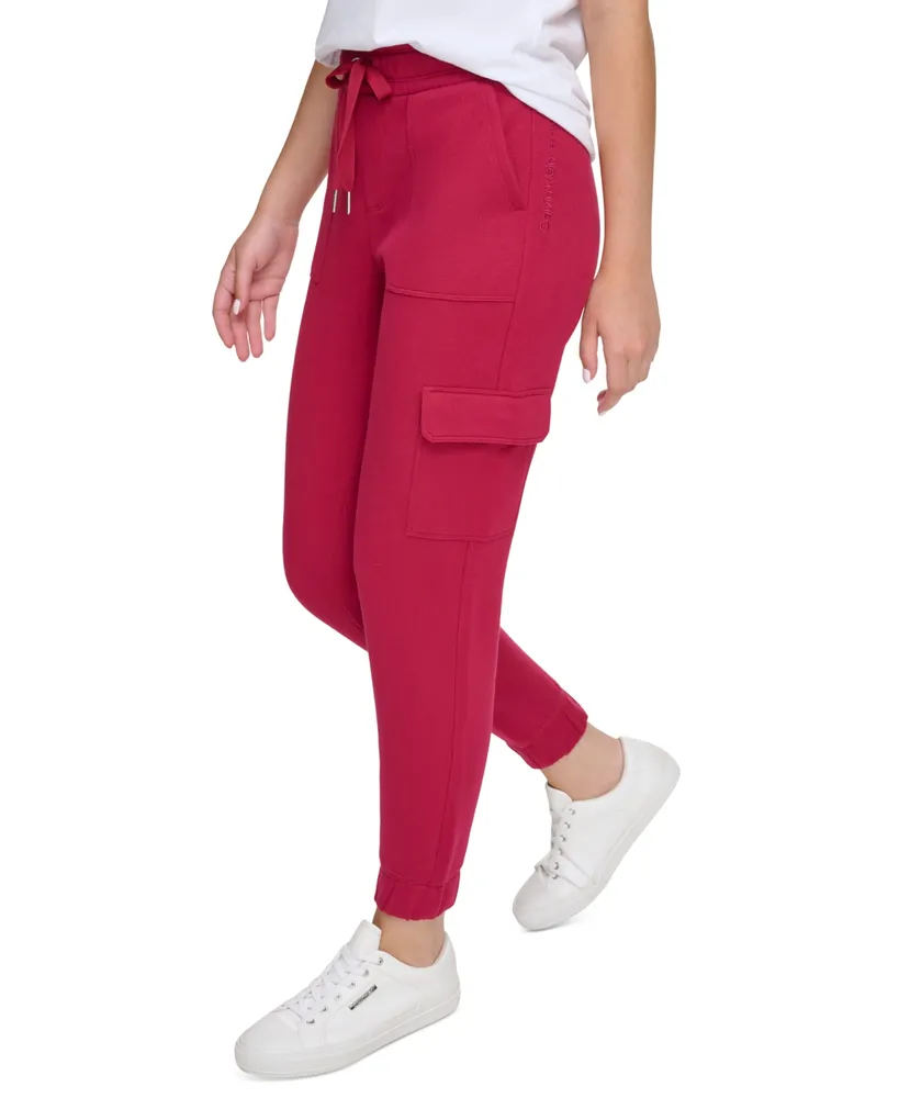 CALVIN KLEIN PERFORMANCE Womens Burgundy Cotton Blend Pocketed Rib-trim  Joggers Drawstring Active Wear Cuffed Pants M 