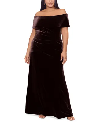 Xscape Plus Off-The-Shoulder Velvet A-Line Gown