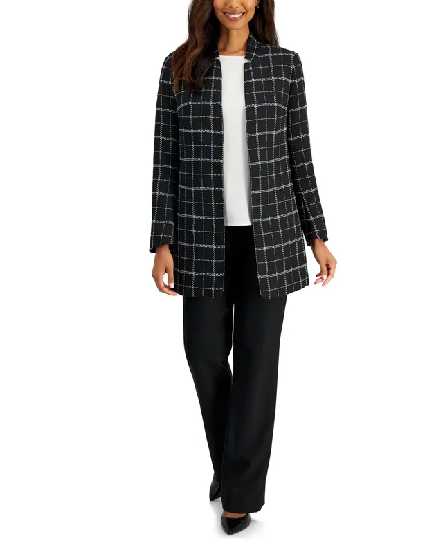 Kasper Women's Striped Cuffed-Sleeve Open-Front Jacket