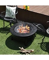 32'' Round Fire Pit Set W/ Rain Cover Bbq Grill Log Grate Poker