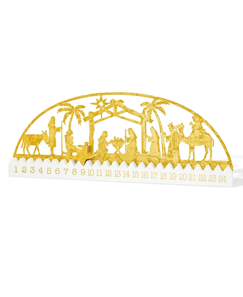 Glitzhome 23.5" L Wooden Metal Foil Nativity Countdown Calendar Decor