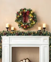 Glitzhome 2 Pack 6' Glittered Pinecones and Berries Christmas Garl and with 50 Warm White Lights and Timer