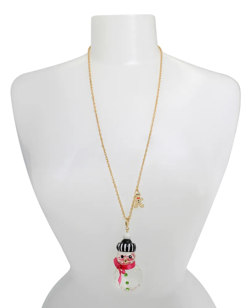 Betsey Johnson Faux Stone Snowman Convertible Ornament Necklace