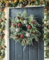Glitzhome 24" D Frosted Ornament, Berry Pinecone Wreath