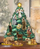 Designocracy Nativity Themed Wooden Christmas Tree with Ornaments Set of 13 G. DeBrekht