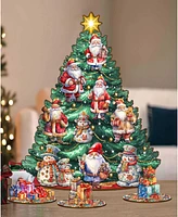 Designocracy Santa Clause Themed Wooden Christmas Tree with Ornaments Set of 13 G. DeBrekht