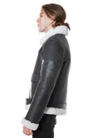 Furniq Uk Men's Shearling Belted Pilot Jacket