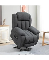 Homcom Power Lift Chair for Elderly Big and Tall with Massage, Linen Fabric Upholstered Recliner Sofa Chair with Remote Control, Side Pockets, Grey