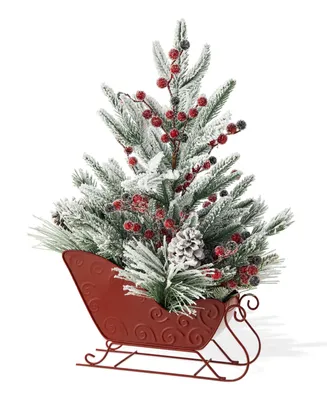 Glitzhome 21" H Christmas Red Sleigh Frosted Floral Centerpiece