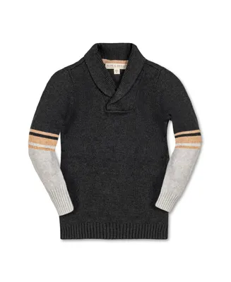 Hope & Henry Boys Organic Long Sleeve Striped Shawl Collar Sweater