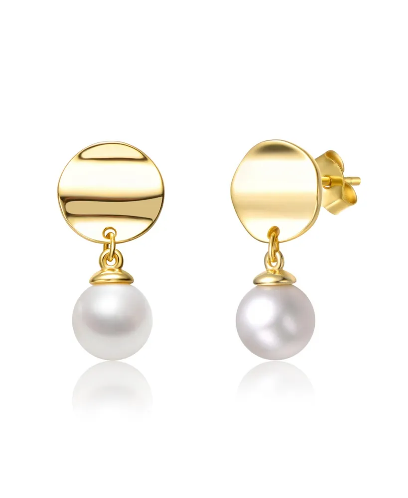 Genevive Sterling Silver & 14K Gold-Plated White Freshwater Pearl Double Drop Earrings with Gold Medallion Coin