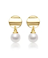 Genevive Sterling Silver & 14K Gold-Plated White Freshwater Pearl Double Drop Earrings with Gold Medallion Coin