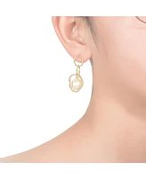 Genevive Sterling Silver 14K Gold Plated with Genuine Freshwater Drop Pearl Modern Earrings