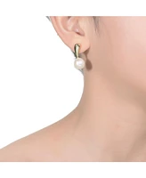 Genevive Sterling Silver 14K Gold Plated with Genuine Freshwater Round Pearl Stud Earrings