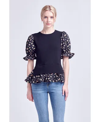 English Factory Women's Floral Mixed Knit Top