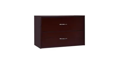 2-Drawer Dresser Horizontal Organizer End Table Nightstand with Handle Wood-Brown