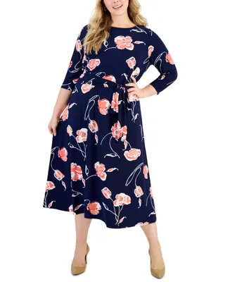 Kasper Plus Size Floral-Print Fit & Flare Midi Dress