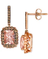 Le Vian Chocolatier Peach Morganite (2-1/8 ct. t.w.) & Chocolate Diamond (1/2 ct. t.w.) Halo Drop Earrings in 14k Rose Gold