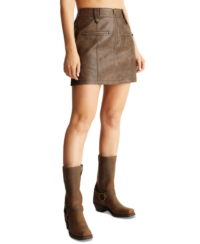 Frye Women's Faux-Leather Exposed-Zipper Seamed Mini Skirt