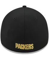 Men's New Era Black Green Bay Packers Flawless Stripe 39THIRTY Flex Hat