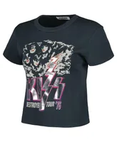 Women's Daydreamer Charcoal Kiss Destroyer Tour '76 Graphic Shrunken T-shirt