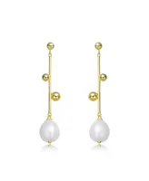 Genevive Sterling Silver 14K Gold Plated Genuine Freshwater Pearl Dangling Earrings