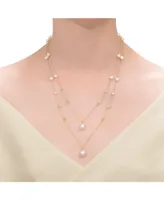 Genevive Sterling Silver 14K Gold Plated with Freshwater Pearl Layered Necklace