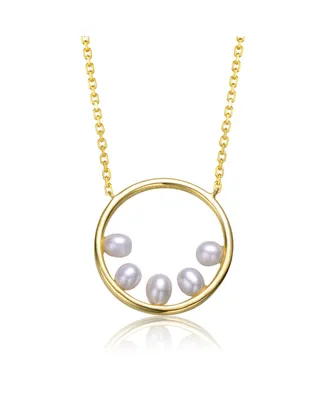 Genevive Sterling Silver 14k Yellow Gold Plated with White Freshwater Pearl Halo Eternity Circle Pendant Layering Necklace
