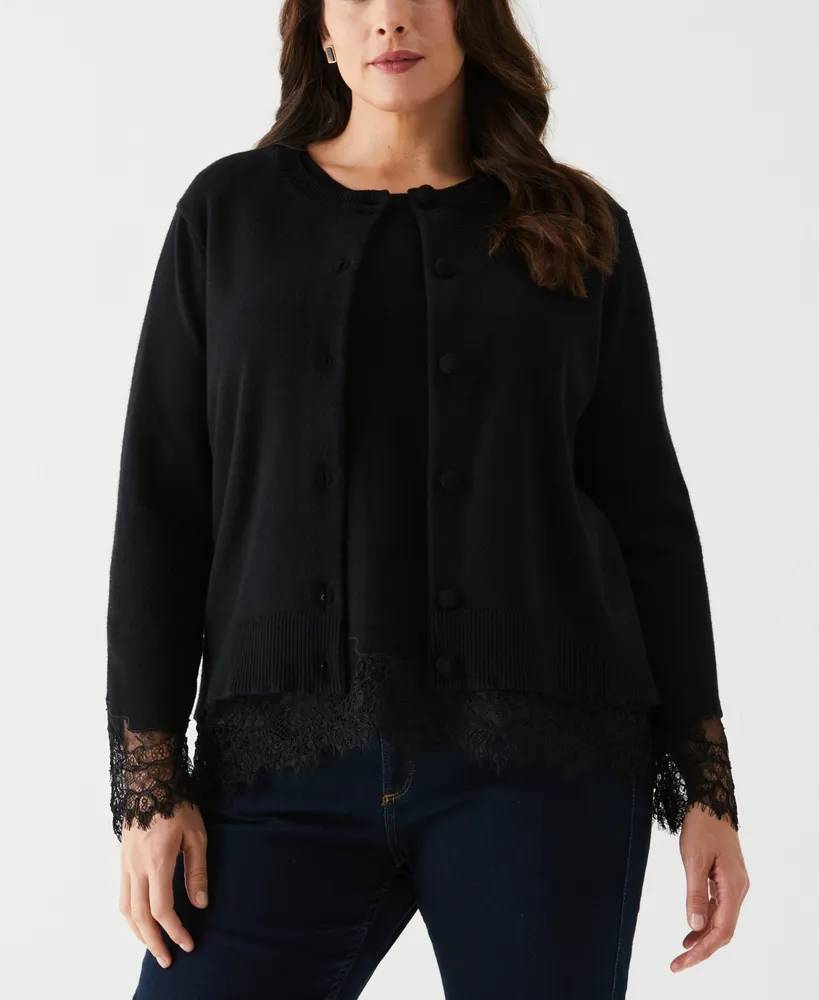 Ella Rafaella Plus Size Lace Trim Long Sleeve Button Cardigan Sweater