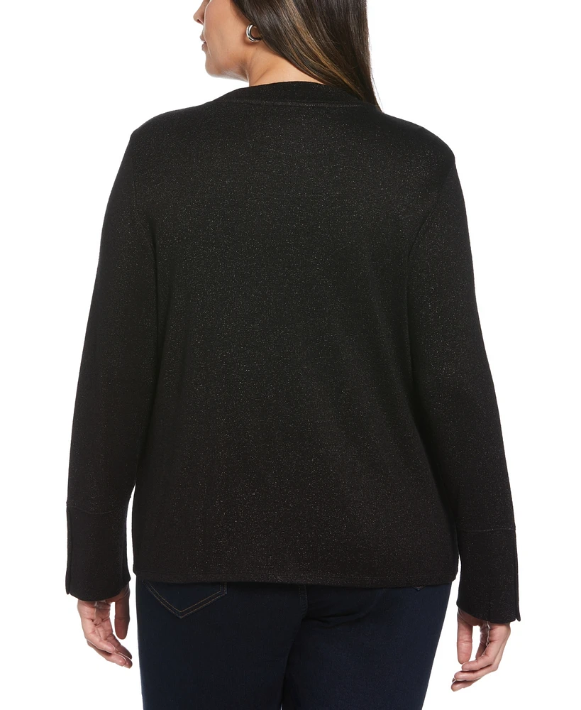 Ella Rafaella Plus Mock Neck Snap Cuff Long Sleeve Top