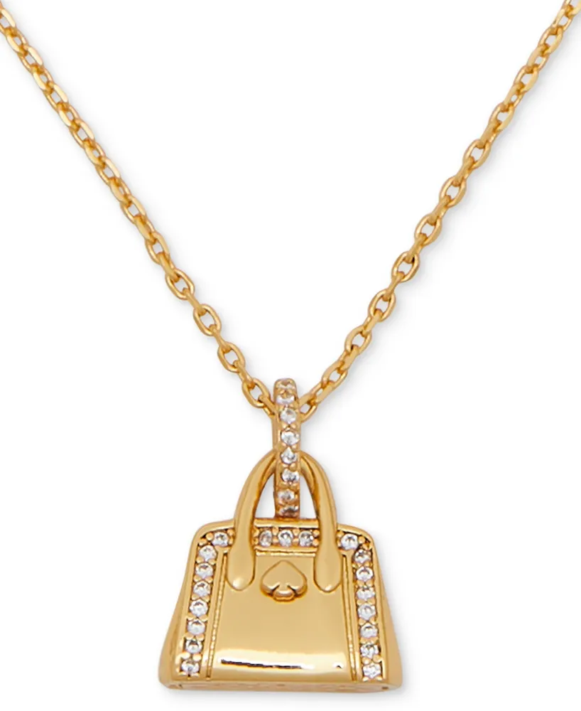 Kate Spade New York Gold-Tone Crystal Purse Pendant Necklace, 16 + 3  extender