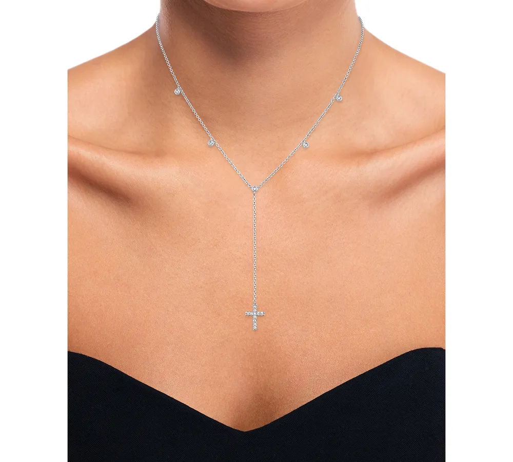 Diamond Cross 18" Lariat Necklace (1/5 ct. t.w.) in Sterling Silver