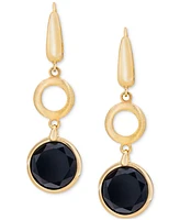 Onyx Circle Leverback Drop Earrings in 14k Gold