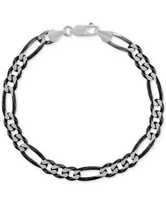 Esquire Men's Jewelry Figaro Link Chain Bracelet in Black Ruthenium-Plated Sterling Silver, Created for Macy's