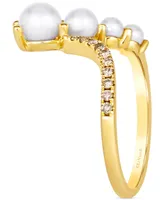 Le Vian Vanilla Pearls (3-6mm) & Nude Diamond (1/6 ct. t.w.) V Ring in 14k Gold