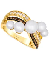 Le Vian Vanilla Pearls (4-7mm) & Diamond (3/8 ct. t.w.) Crossover Statement Ring in 14k Gold