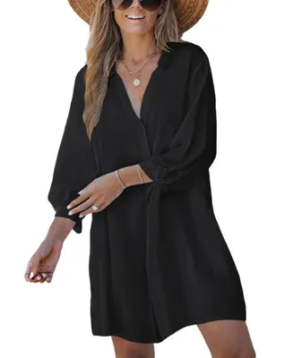 Women's V-Neck Button Front Cover-Up Dress