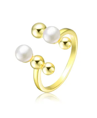 Genevive Sterling Silver 14K Gold Plated and 5MM Fresh Water Pearl Modern Ring