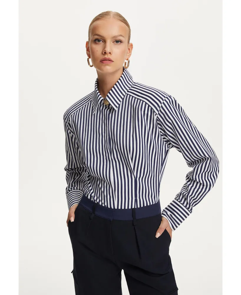 Nocturne Women's Shoulder Pad Striped Shirt - Multi