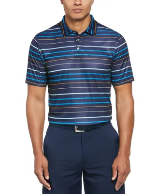 Pga Tour Men's Fine Line Print Short Sleeve Golf Polo Shirt